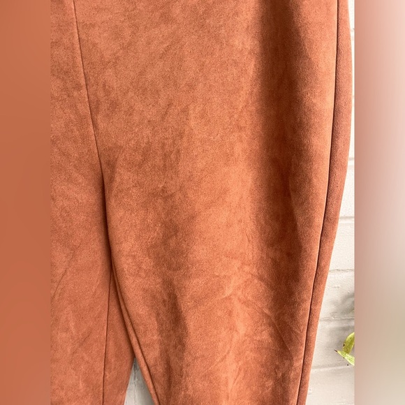 Faux Suede Pencil Dress Leggings Pants Pull On Size Large Chocolate Brown NYCC L - Picture 11 of 14
